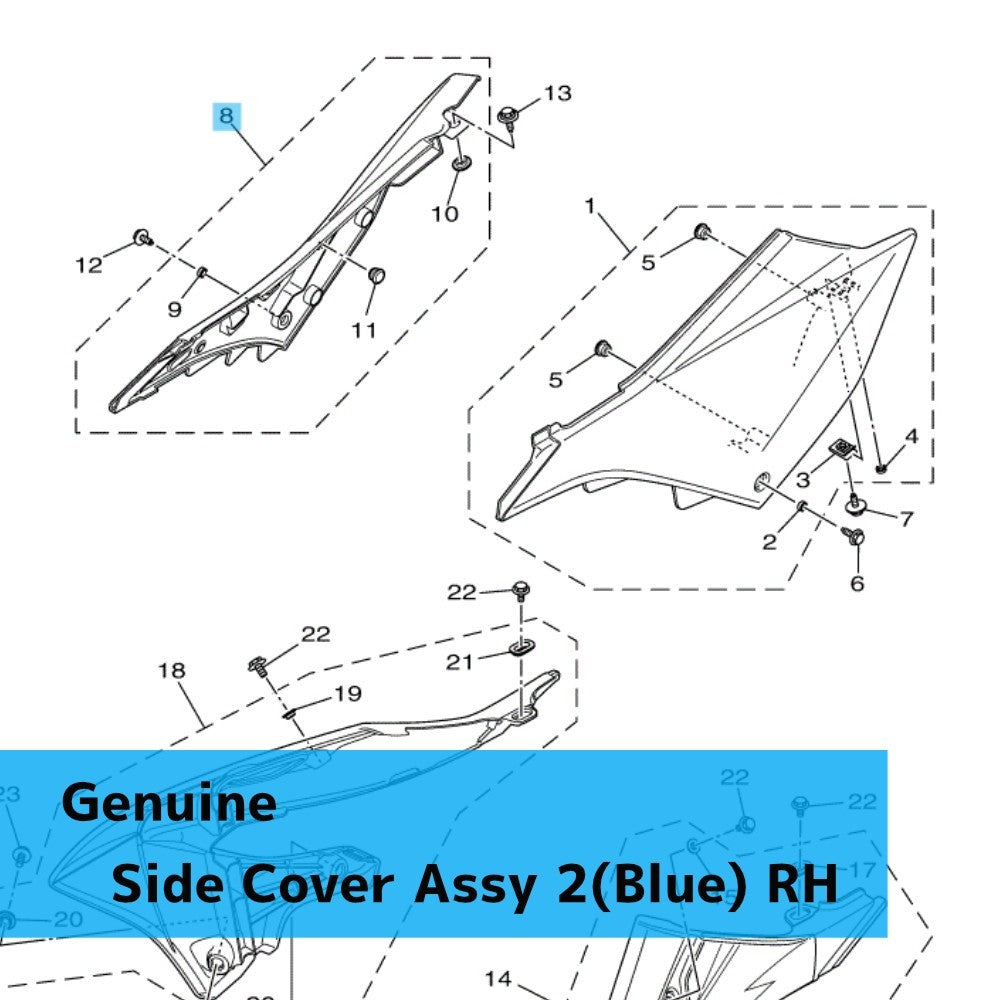 YAMAHA YZ125 '22-25 Genuine Side Cover Assy 2(Blue) RH BCR-21720-00-00 OEM