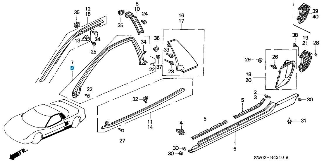HONDA ACURA NSX NA1 NA2 91-01 Genuine Door Upper Weatherstrip LH 72391-SL0-013