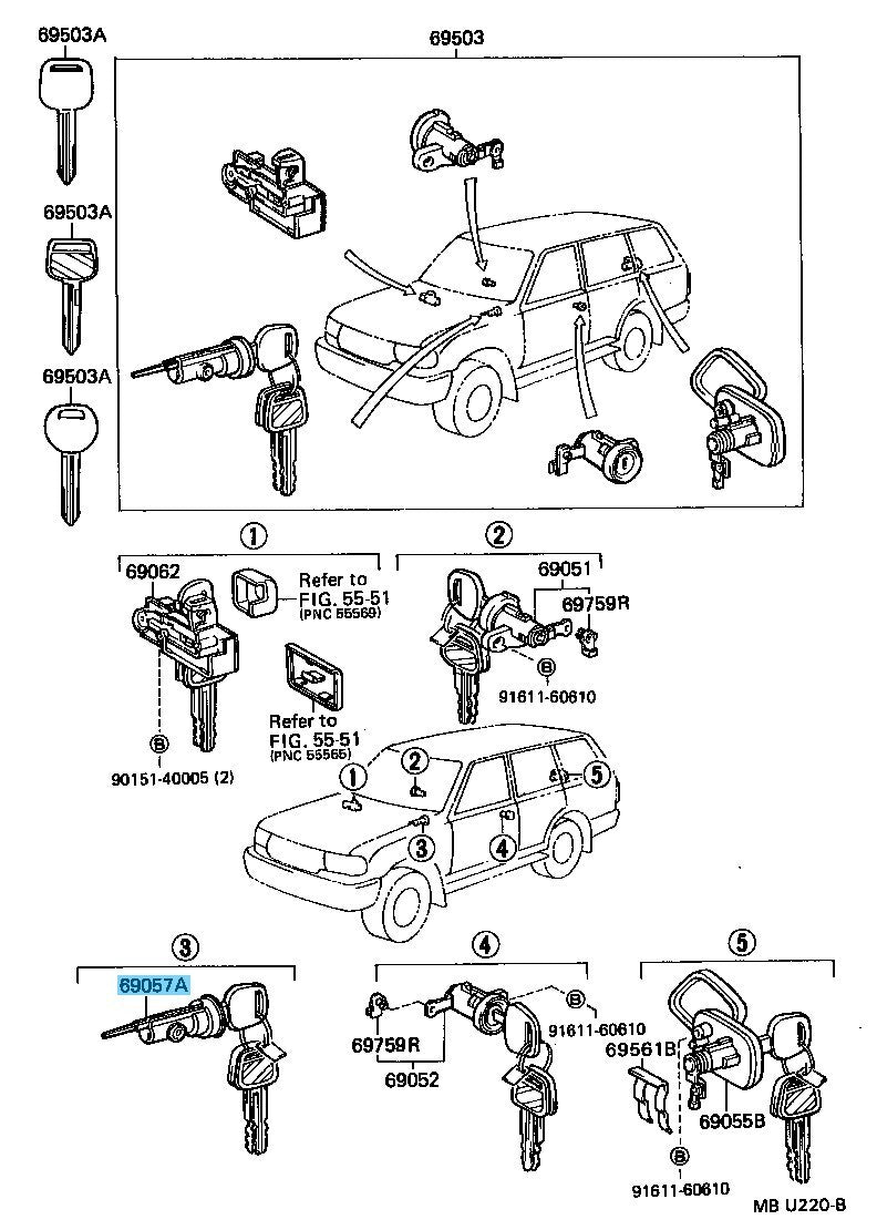 TOYOTA LAND CRUISER FZJ80 91-98 Genuine Ignition Switch Lock Cylinder & Key Set