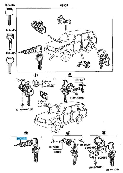 TOYOTA LAND CRUISER FZJ80 91-98 Genuine Ignition Switch Lock Cylinder & Key Set