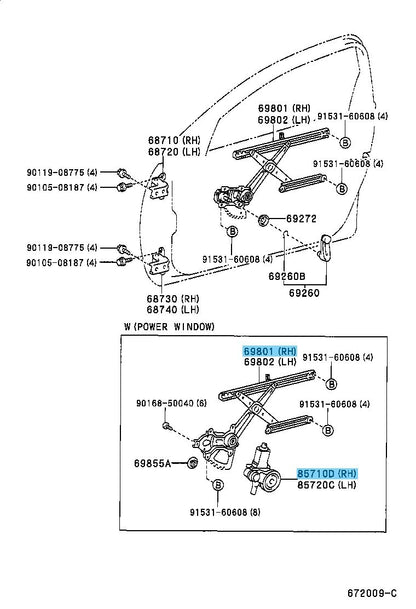 TOYOTA RAV4 ACA21 '01-05 Genuine Front Door Window Regulator & Motor RH Set OEM