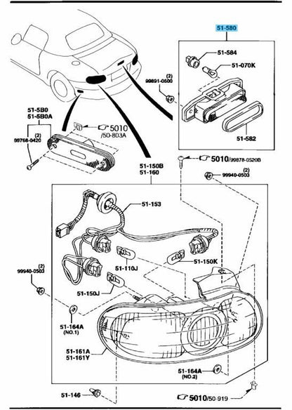 MAZDA MX-5 MIATA NB 1994-2005 Genuine Center Mount Stop Lamp NC10-51-580C OEM