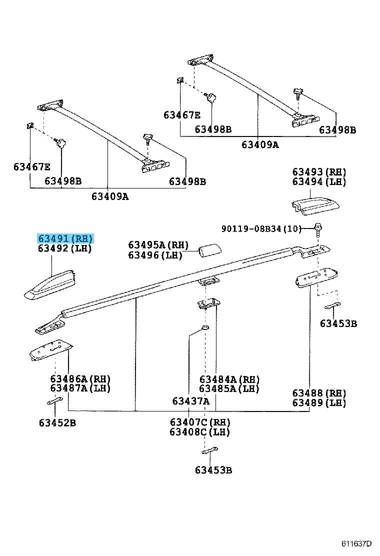 TOYOTA LAND CRUISER UZJ100 02-07 Genuine Roof Rack Leg Cover Fr RH 63491-60080