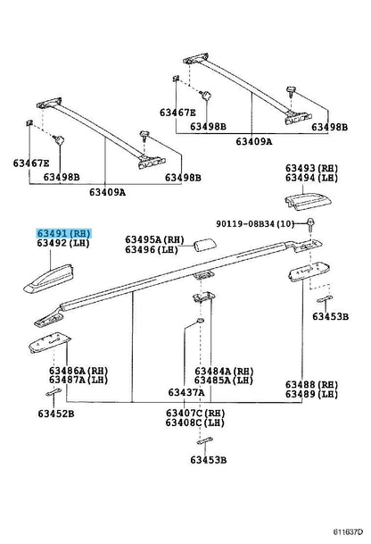 TOYOTA LAND CRUISER UZJ100 02-07 Genuine Roof Rack Leg Cover Fr RH 63491-60080