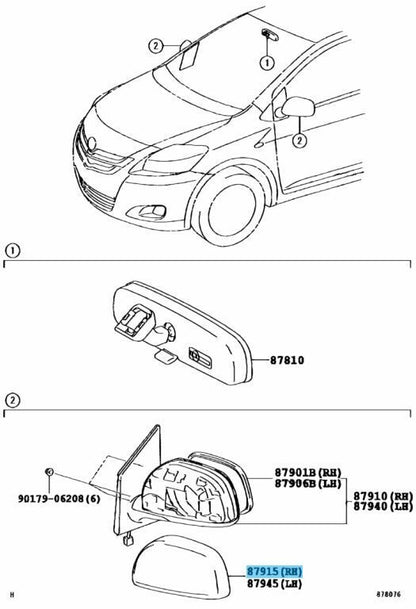 TOYOTA YARIS KSP90 07-11 Genuine Outer Mirror Cover RH 87915-52080-C0 OEM