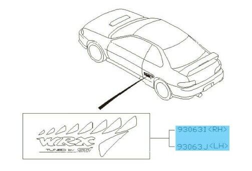 SUBARU IMPREZA WRX STi GC8 Genuin Rear Side Fender Panel Pink Decal Set OEM