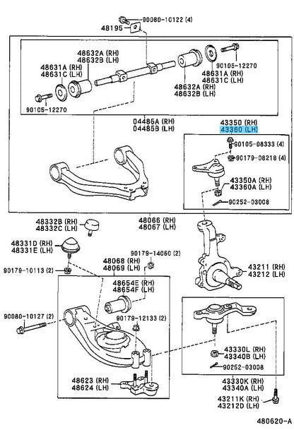 TOYOTA TACOMA RZN150 95-03 Genuine Fr/Upper Ball Joint LH 43360-39095 2WD Only