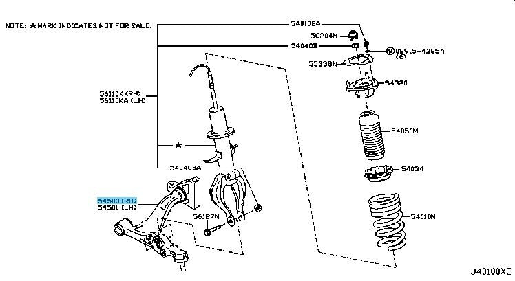 NISSAN GT-R R35 2008-2009 Genuine Front Lower Control Arm Right 54500-JF00B OEM