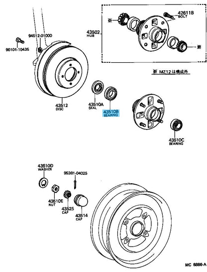 TOYOTA CELICA MA61 1984-1986 Genuine Front Axle Inner Bearing RH & LH set OEM