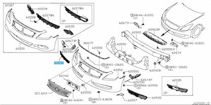 NISSAN Infiniti G37 V36 08-10 Genuine Front Fascia Finisher RH 62256-JL00B OEM