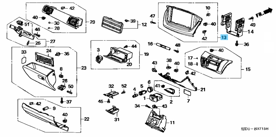 HONDA EDIX FR-V BE1 Genuine Instrument Center Panel Dash Cover 77251-SJD-003ZA