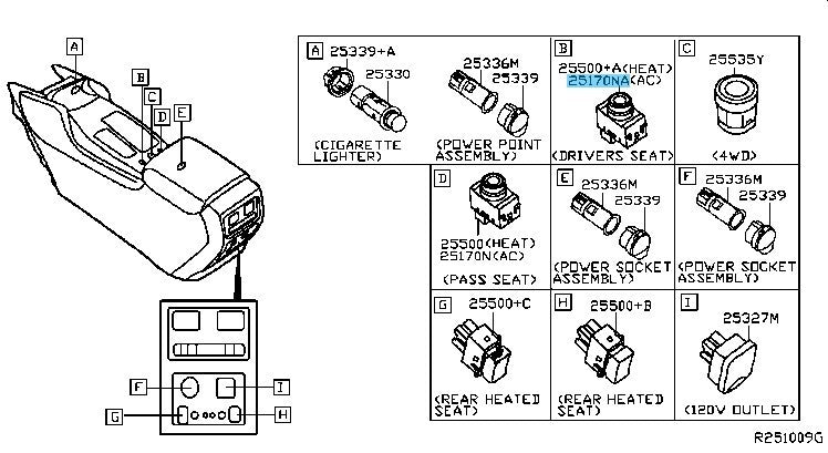 NISSAN PATHFINDER R52 13-14 Genuine Air Conditioner Switch Assy 25170-1LA1C OEM