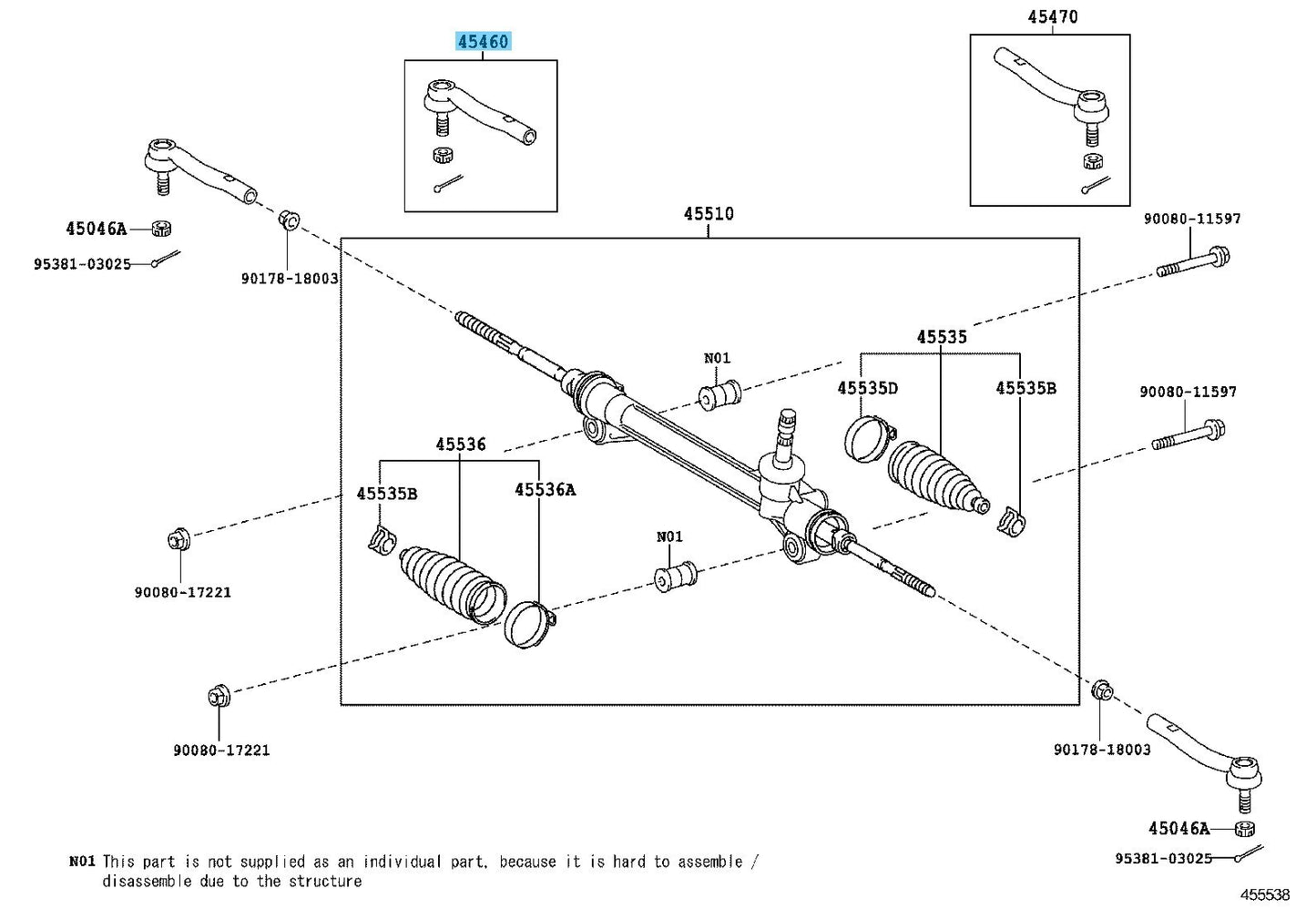 TOYOTA SIENNA GSL30 GSL33 GSL35 11-20 Genuine Tie Rod Assy RH 45460-09210 OEM