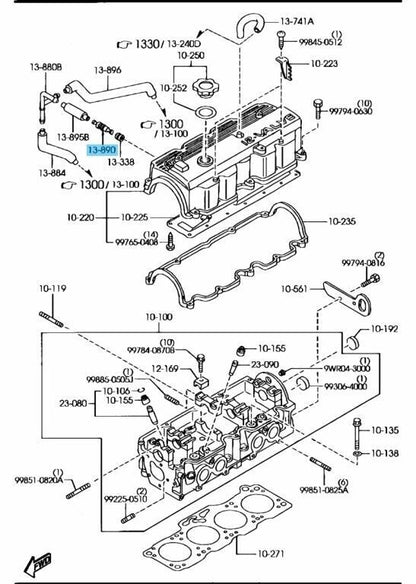 MAZDA MX-6 GE5S 1988-1996 Genuine P.C.V. Valve E301-13-890A OEM