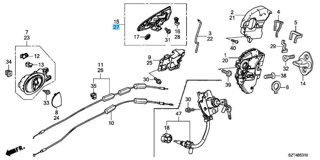HONDA CR-Z ZF1 11-15 Genuine Left Door Out Set Handle Assy 72181-SZT-003ZG OEM