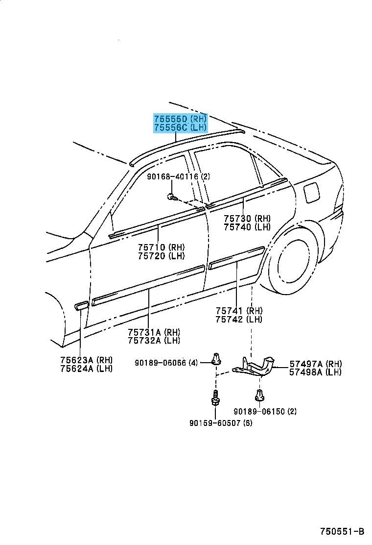 TOYOTA ALTEZZA GXE/SXE10 03-05 Genuine Roof Drip Side Finish Moulding Center RH