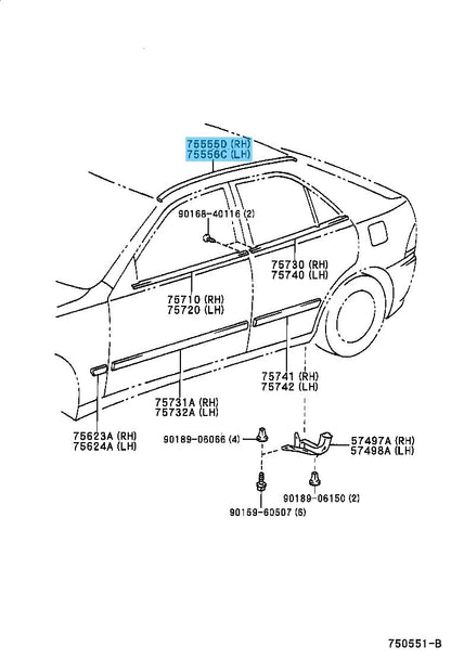TOYOTA ALTEZZA GXE/SXE10 03-05 Genuine Roof Drip Side Finish Moulding Center RH