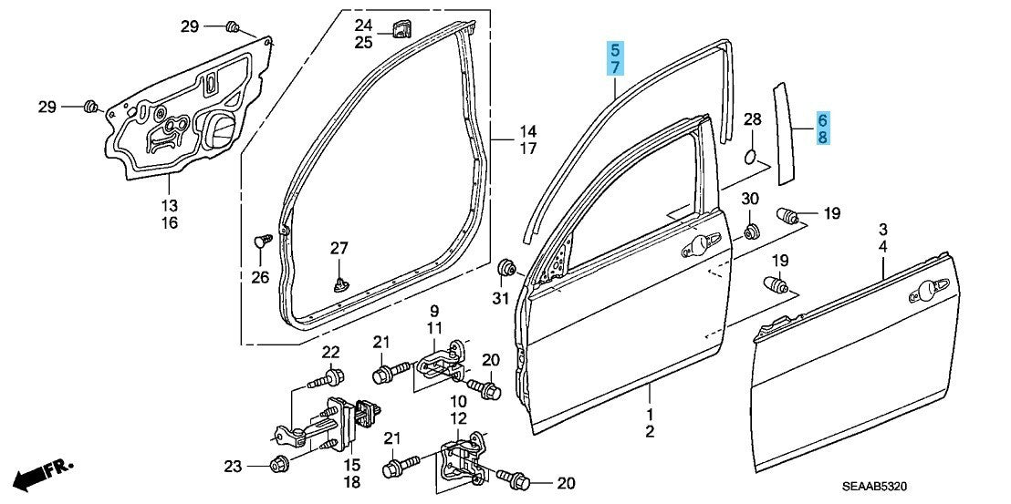 HONDA ACURA TSX '04-08 Genuine F/Upper & Center Door Sash Tape Set RH & LH Set