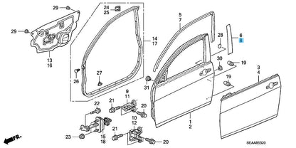 HONDA ACURA TSX '04-08 Genuine F/Door Sash Center Outer Tape LH 67366-SEA-003ZA