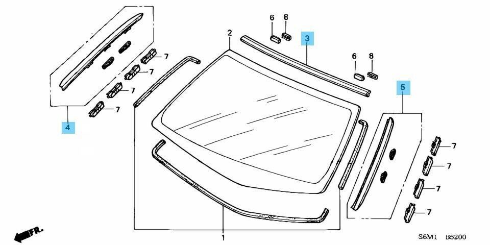 HONDA INTEGRA ACURA RSX DC5 Genuine Front Windshield Molding & 8 Clip Set OEM