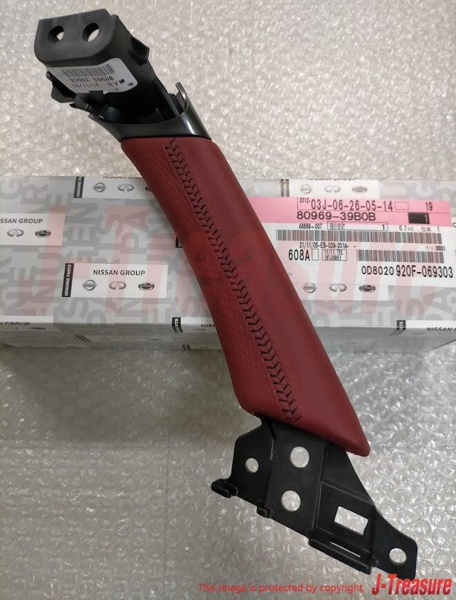 NISSAN GT-R R35 14-16 Genuine Red Leather Door Pull Handle Right & Left Set OEM