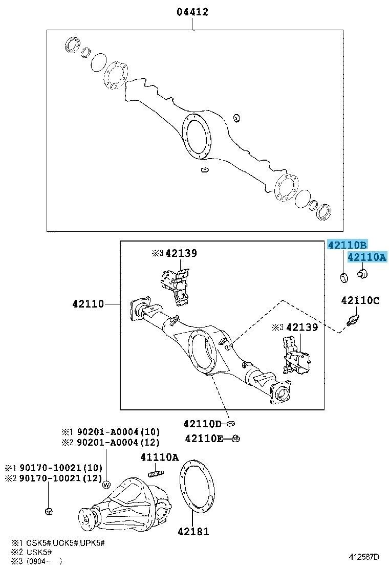 TOYOTA TUNDRA USK5# 06-14 Genuine Rear Axle Housing Filler Plug & Gasket Set