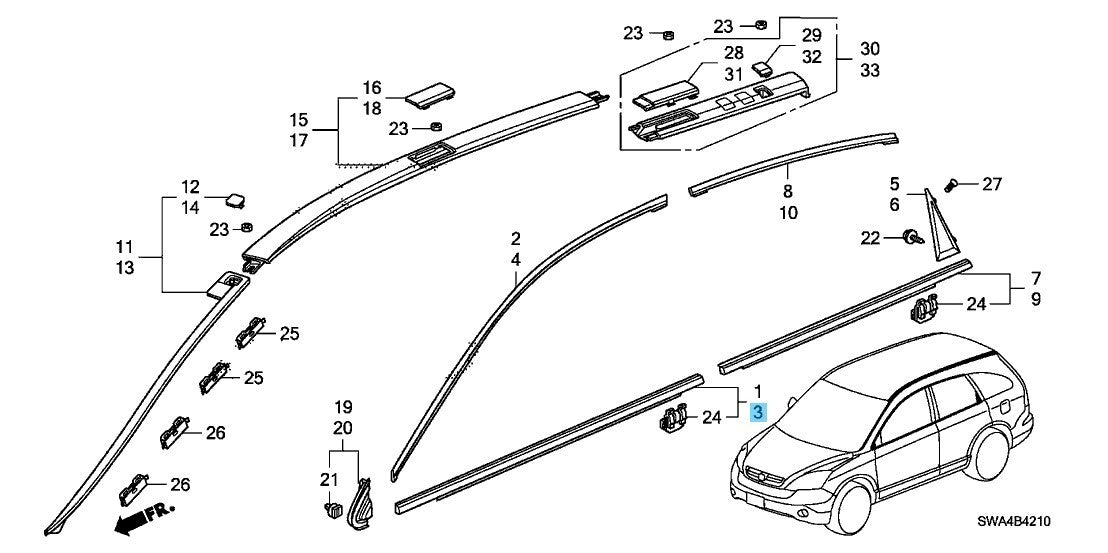 HONDA CR-V RE3 RE4 2007-2011 Genuine Front Door Molding LH 72450-SWA-A02 OEM