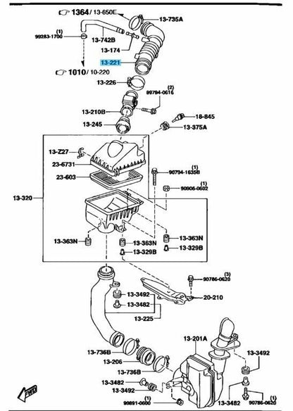 MAZDA PROTEGE BHA5P BHA5S 1997-1998 Genuine Air Hose B5C9-13-221 OEM