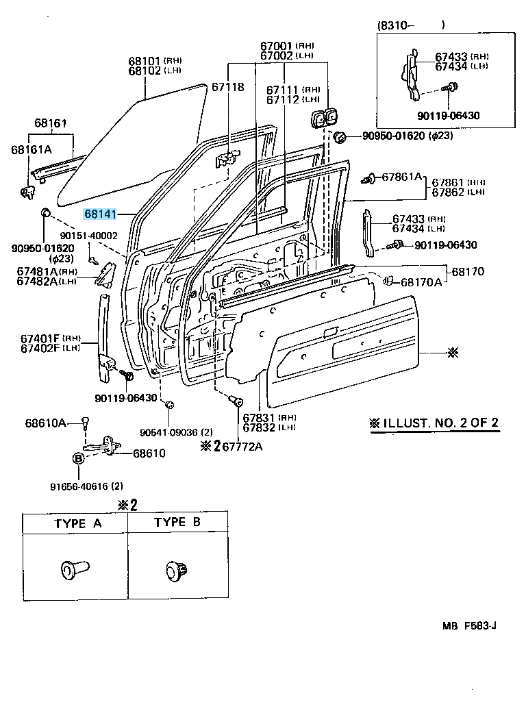 TOYOTA 4RUNNER TRUCK 85-89 Genuine Front Door Glass Channel Lan With Vent OEM