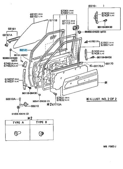TOYOTA 4RUNNER TRUCK 85-89 Genuine Front Door Glass Channel Lan With Vent OEM