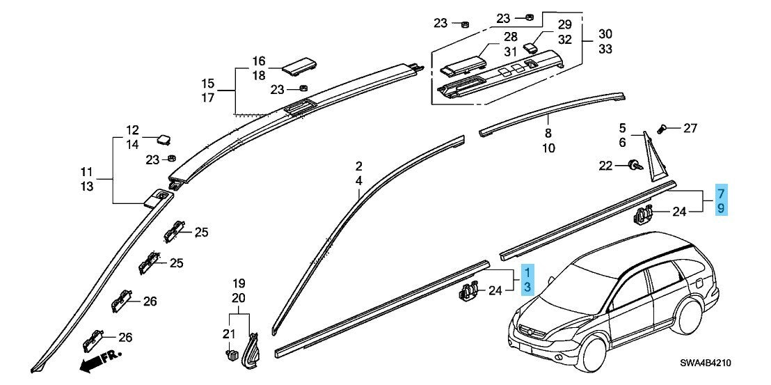 HONDA CR-V RE3 RE4 2007-2011 Genuine Front & Rear Door Molding RH & LH Set OEM