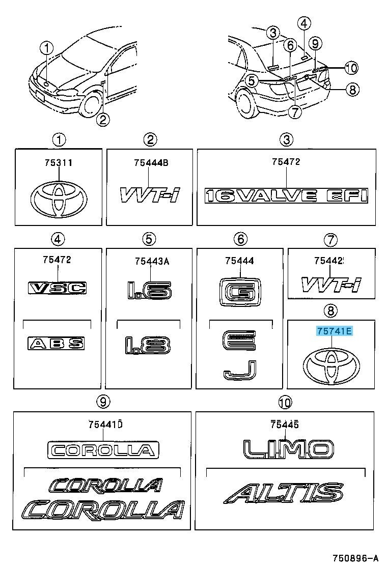 TOYOTA COROLLA ZZE121 Genuine Back Door Symbol Emblem 90975-02062 OEM
