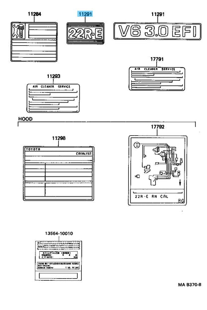 TOYOTA 4RUNNER RN110 90-95 Genuine Engine Name Plate "22R-E" 11291-35040 OEM