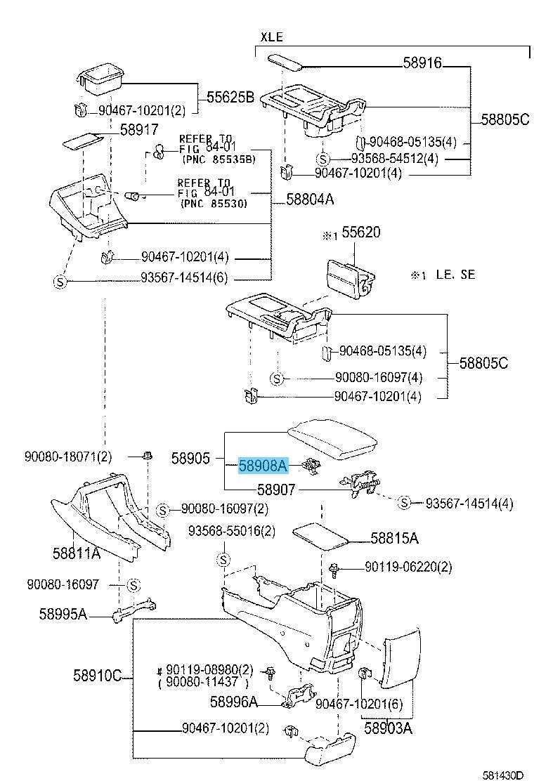 TOYOTA CAMRY MCV30 05-06 Genuine Console Compartment Door Lock 58908-32050 OEM