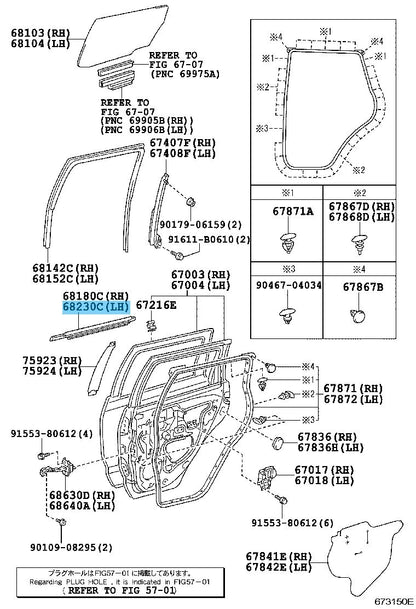 TOYOTA SCION xA NCP61 04-06 Genuine Rear Door Glass Outer Weatherstrip Left OEM