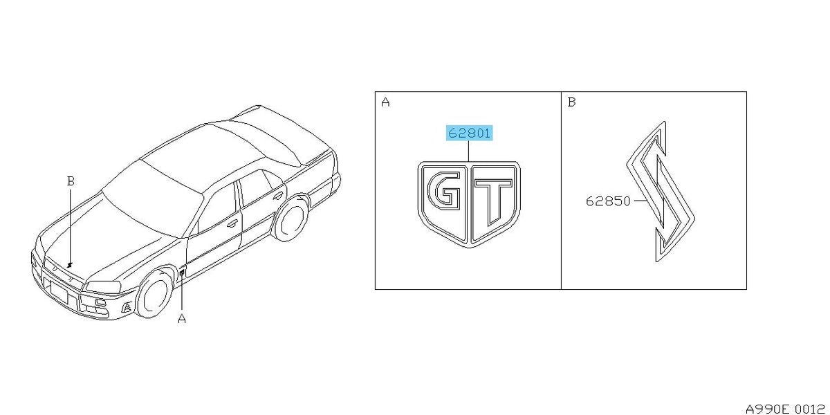 NISSAN SKYLINE HR34 Genuine Front Side Emblem RH & LH 63896-AA000 x2 set RHD