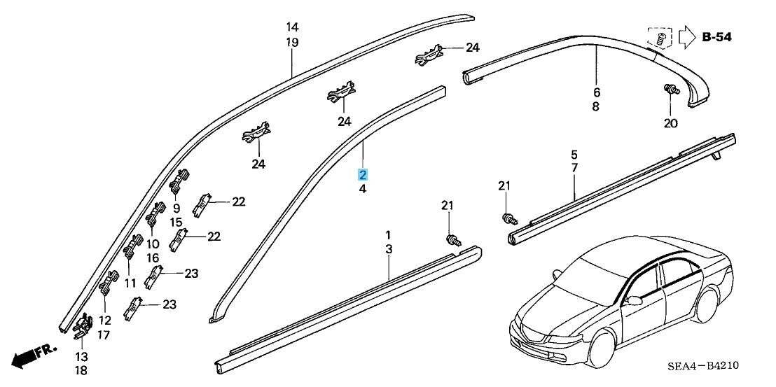 HONDA ACURA TSX CL8 04-08 Genuine Front Door Sash Molding RH 72425-SEA-003 OEM