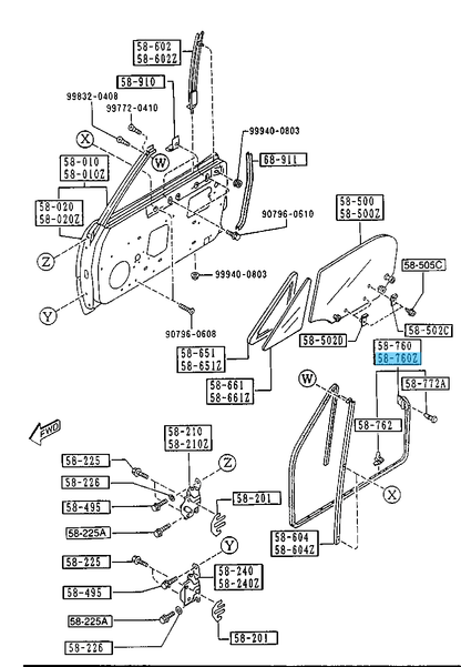 MAZDA MX-5 MIATA NA8C 90-97 Genuine Door Weather Strip LH NA01-59-760J OEM