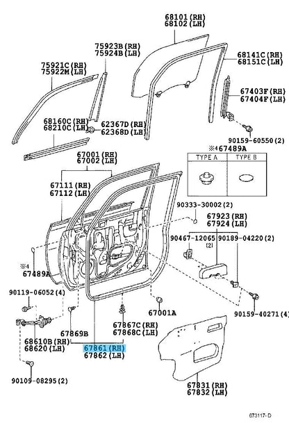 TOYOTA SCION NCP31 '04-05 Genuine Front Door Weatherstrip RH 67861-52041 OEM