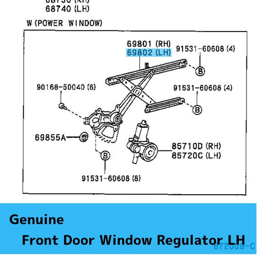TOYOTA RAV4 ACA21 '01-05 Genuine Front Door Window Regulator LH 69802-42050 OEM