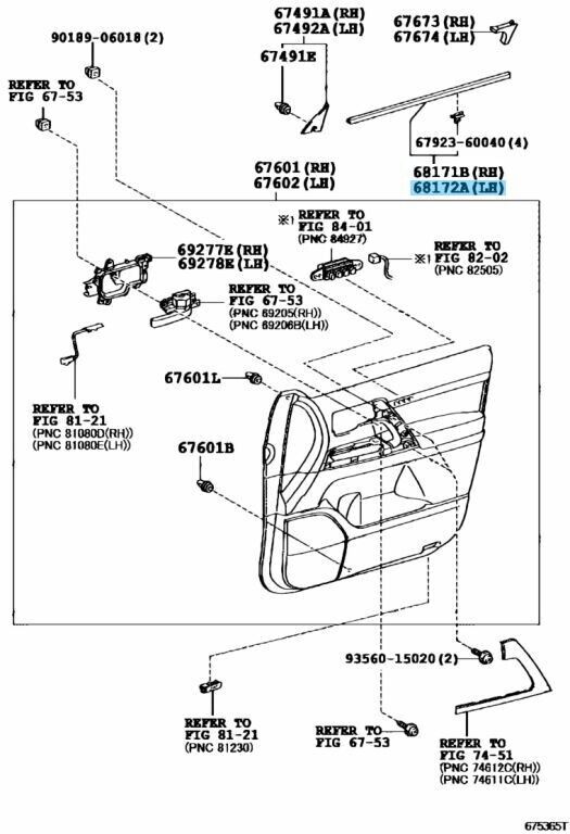 TOYOTA LAND CRUISER LX570 Genuine Front Door Glass Inner Weatherstrip Left OEM