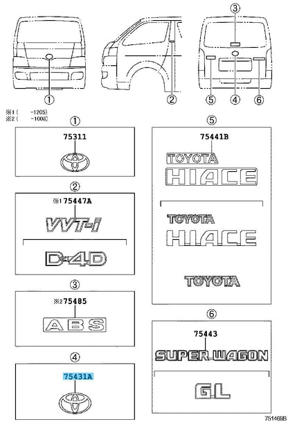 TOYOTA HIACE KDH2## TRH2## Genuine Back Door Emblem NO.1 90975-02086 OEM