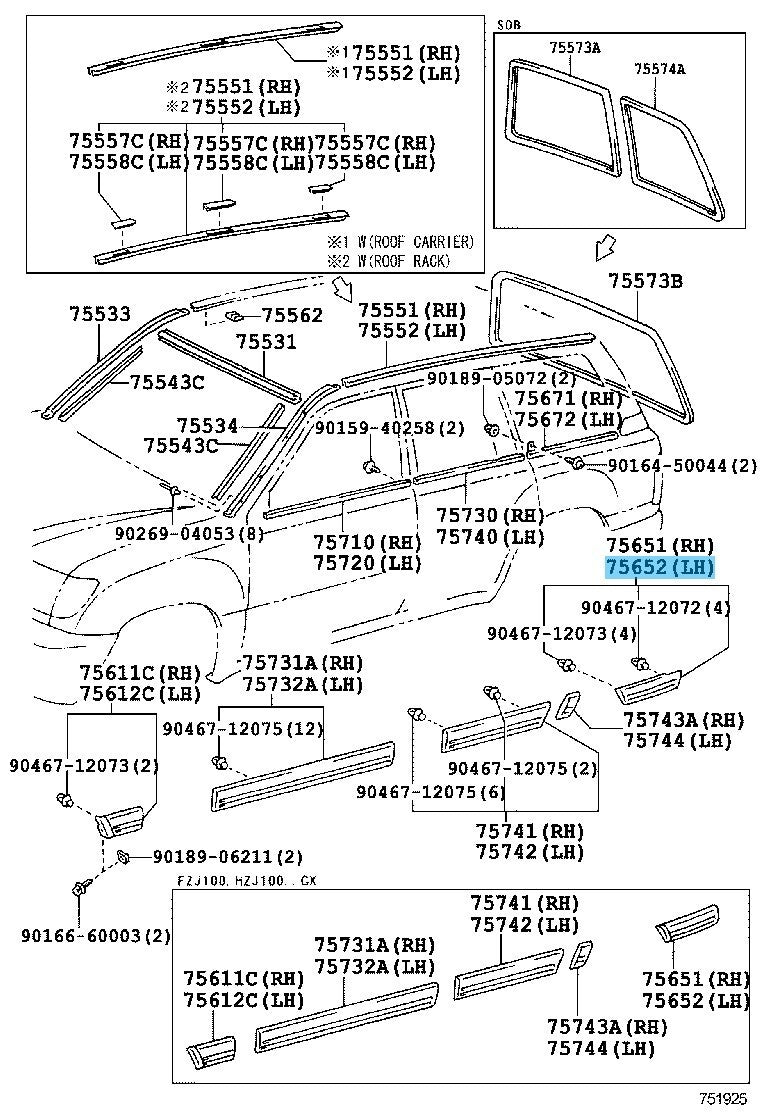 TOYOTA LAND CRUISER UZJ100 2003-2007 Genuine Quarter Outside Moulding LH OEM