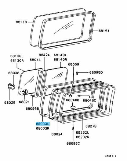 MITSUBISHI DELICA P0#W P15W P2#W Genuine Rear Door Window Glass Runchannel LH