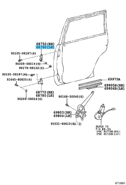 LEXUS LX470 UZJ100 1998-2007 Genuine Rear Door Upper Hinge LH 68760-60071 OEM