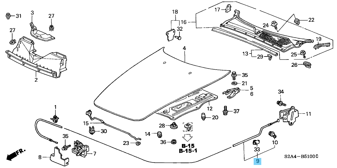 HONDA S2000 AP1 AP2 2000-2009 Genuine Bonnet Hood Wire Assy 74130-S2A-A01 LHD