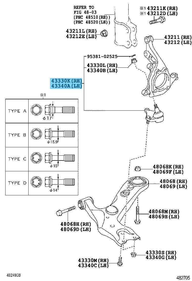 TOYOTA CAMRY AXVA70 18-19 Genuine Front Lower Ball Joint RH or LH 43330-19275