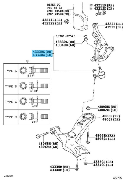 TOYOTA CAMRY AXVA70 18-19 Genuine Front Lower Ball Joint RH or LH 43330-19275