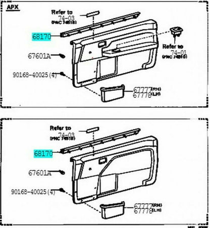 TOYOTA LEVIN TRUENO AE86 Genuine Front Door Glass Inner Weather Strip Set OEM