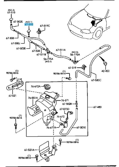 MAZDA MX-5 Miata 99-05 Genuine Front Wind Washer Nozzle LH NC10-67-510 OEM